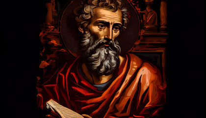 Fototapeta premium Saint James Apostle of Christ Colored Illustration. Generative Ai. James the Great. Holy Elder James.