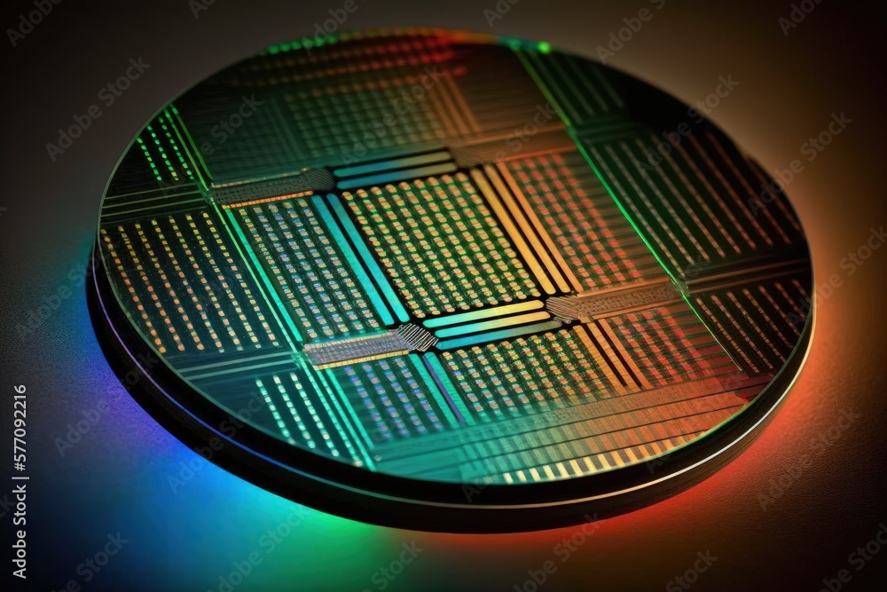 Poster background in silicon wafer based hardware data processing. generative ai