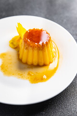 flan caramel sweet dessert cream meal food snack on the table copy space food background rustic top view