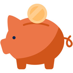 Flat illustration of piggy bank with a coin