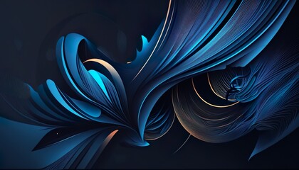 Blue and gold-themed abstract fractal background with swirls - Generative AI