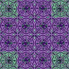 Ethnic floral mosaic tile. Abstract geometric ornamental seamless pattern. Vintage decorative ornament.