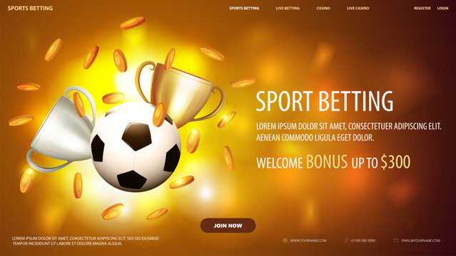 Vecteur Stock Sport betting, orange banner with offer, interface elements,  soccer ball and champion cups | Adobe Stock