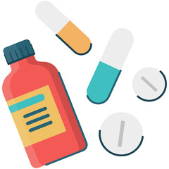 Medicines and pills in flat style, png illustration 