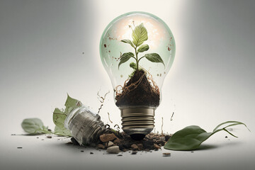 Green Energy Concept A Lightbulb with a Growing Leaf Inside. Ai generated