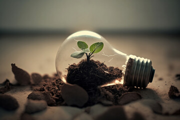 Green Energy Concept A Lightbulb with a Growing Leaf Inside. Ai generated