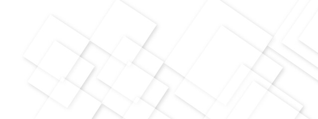 White paper texture and abstract white background. Abstract white square shape with futuristic background. Geometric lines angles shapes in white and gray layer. 