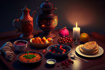 Obraz na płótnie Canvas Ramadan concept with food. Generative Ai