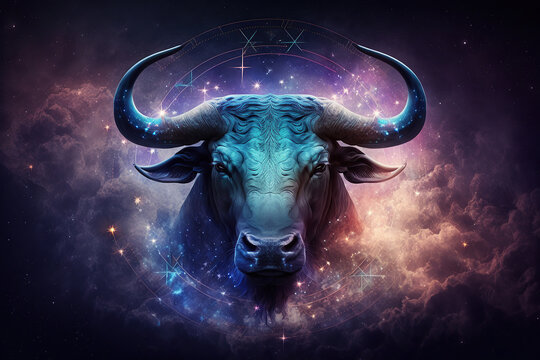 Taurus Zodiac Sign Against Nebula Background. Generative AI