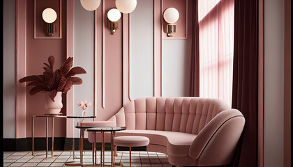Interior of luxury home, art deco modern trendy living room, ai illustration
