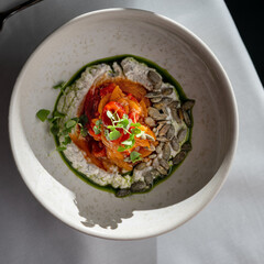 Marinated Roasted Peppers with Truffle Ricotta and Anchovy Oil, Vegetable Salad
