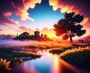 sunset over the lake
