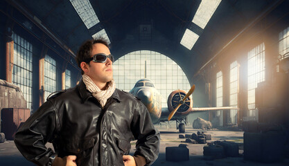 Fototapeta na wymiar Young aircraft pilot - the background was generated with artificial intelligence.