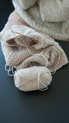 Fototapeta na wymiar Knitting wool and sticks in close up.