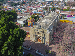 drone panoramic view of oaxaca city and a church in spring 2023 hispanic city travel mexico