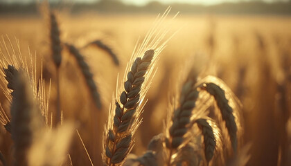 wheat field, landscape at sunset, generative ai