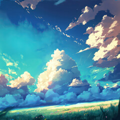 Fototapeta na wymiar Beautiful anime wallpaper about sky view with glamorous rays. Generative AI.
