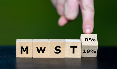 Symbol for getting a product Value-Added Tax (VAT) free. Cubes form the German expression 'MwST 19...