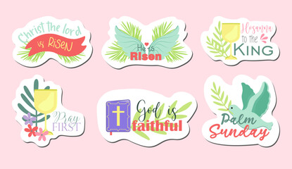 set of religious stickers.Christianity. Palm sunday.Christian stickers vector illustration.
