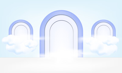 cloud illustration on soft blue portal window