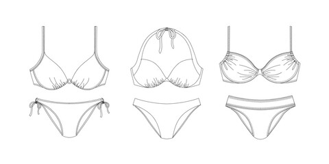  "Woman swimwear, technical drawing, template, sketch, flat, mock up. Recycled PA, Recycled PES, Lycra fabric swimwear front view, white color" 