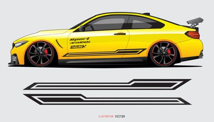 Yellow car mockup. Design for vehicle vinyl wrap. logo racing, automotive. vector