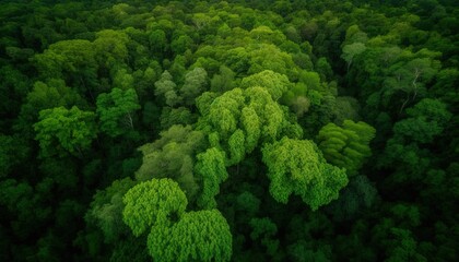  an aerial view of a green forest with lots of trees in the foreground and a dark sky in the background with a few clouds in the distance.  generative ai