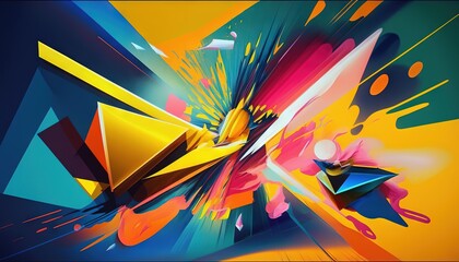  a colorful abstract painting with a lot of colors and shapes on it's surface, with a black background and a blue, yellow, red, green, orange, pink, and blue, and yellow background.  generative ai