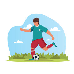 Football soccer player isolated on white background. Man soccer player in cartoon style. Soccer concept. Vector stock