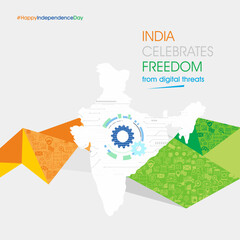 15th August Happy Independence Day & 26 january republic day of India, tricolour with Digital technology india