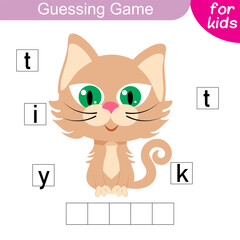 Guess the word. Kitty. Logic puzzle game for kids to learn English words.