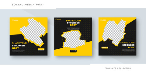 Modern fitness & gym brochure collection social media body stronger design template