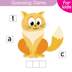 Guess the word. Cat. Logic puzzle game for kids to learn English words.
