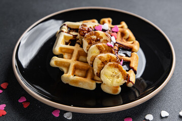 waffles Belgian or American dessert fast food sweet meal food snack on the table copy space food background rustic top view