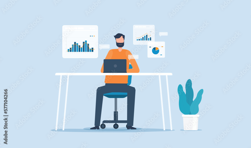 Aufkleber Businessman working for data analytics graph report dashboard  and monitoring for business marketing planning and finance investment concept