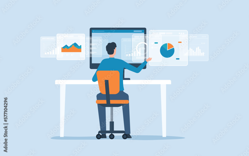 Aufkleber Businessman working for data analytics graph report dashboard  and monitoring for business marketing planning and finance investment concept