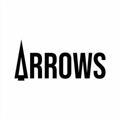 Arrows word logo design with arrow symbol on letter A.