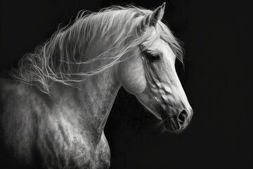 Grayscale Horse Portrait. Generative AI