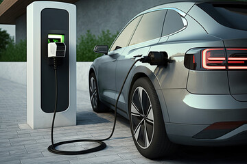 AI contemporary electric vehicle charging at station