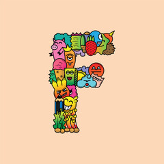 Letter F Doodle Art Logo