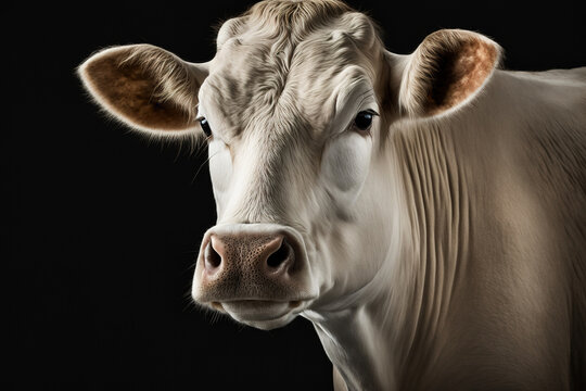 AI image of domestic cow in black studio