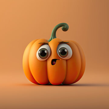 Cute Cartoon Pumpkin Character (Created with Generative AI)
