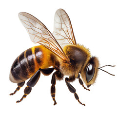 honey bee side view , isolated on transparent background cutout , generative ai