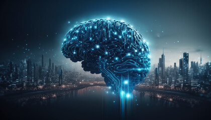 Digital Brain City. Generative AI - obrazy, fototapety, plakaty