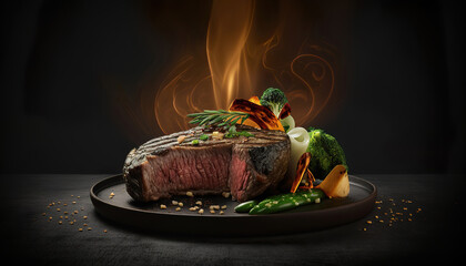 grilled meat with vegetables, generative ai