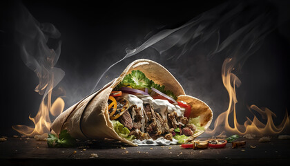 gyros kebab on dark background, generative ai