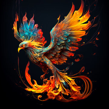 An image of phoenix bird flying in the air. Generative AI.
