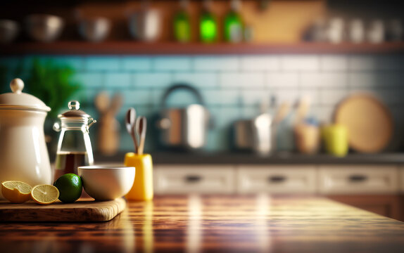 An image of kitchen with various items on the counter. Generative AI.