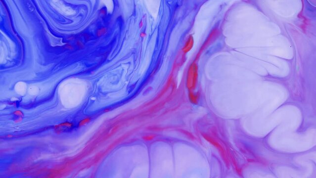 Mixed violet and blue gradient colors dynamic abstract background. Pink and purple acrylic paint waves in white milk. Blending liquid flow marbling texture
