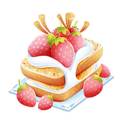 Illustration of a strawberry cream cake with cinnamon on a white background.